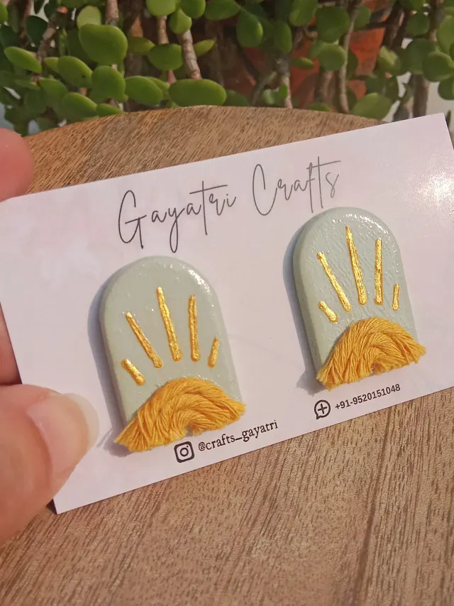 Minimalist Clay Studs With A Shining Sun 🌞 And A Macrame Twist