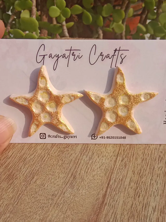 Starfish Clay Studs With A Golden Shimmering Touch