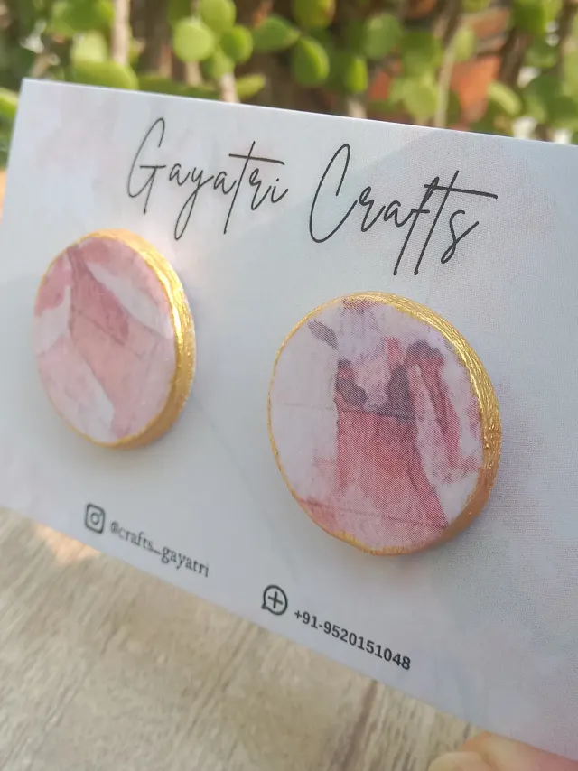 Victorian Rose Stationery Studs - Vintage Pink Rose Clay Earrings with Gold Border