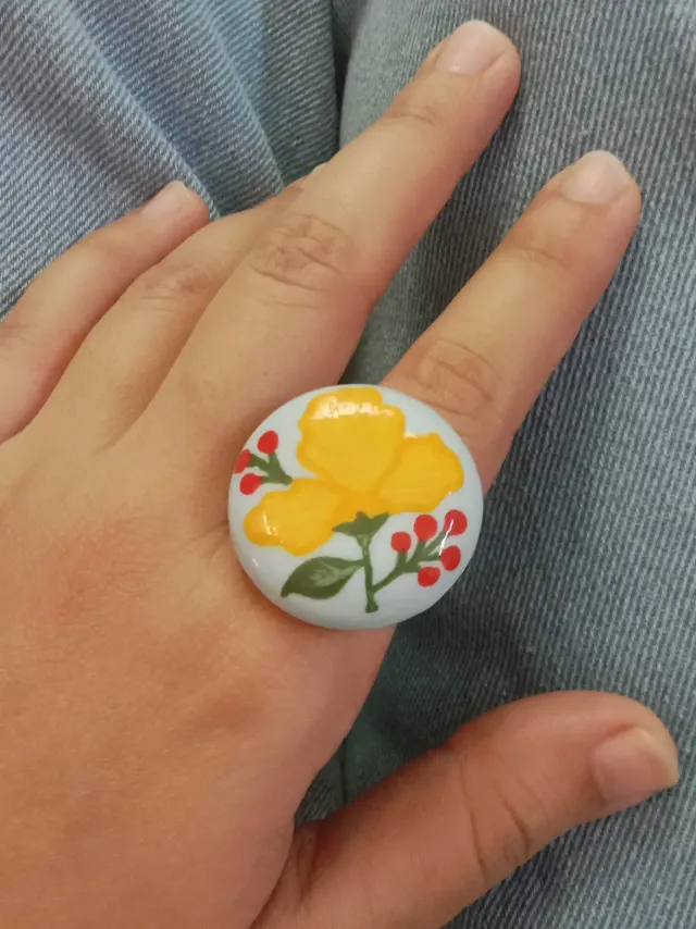 Handmade boho floral ring with Hand-painted details