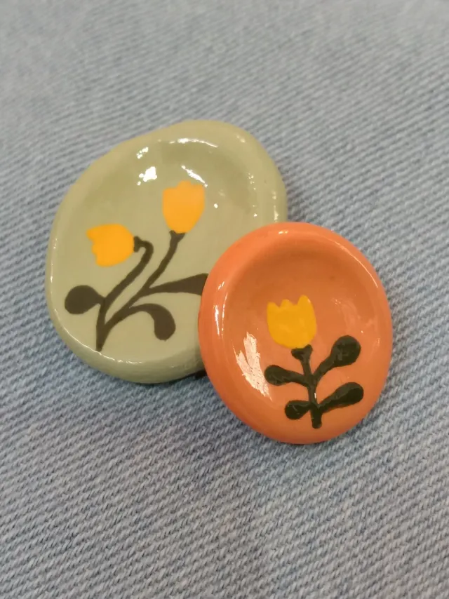 Handmade Boho Floral Clay Worry Stones – Set of 2 Pocket Stress Stones, Natural Finish Comfort Stones | Studio Gayatri