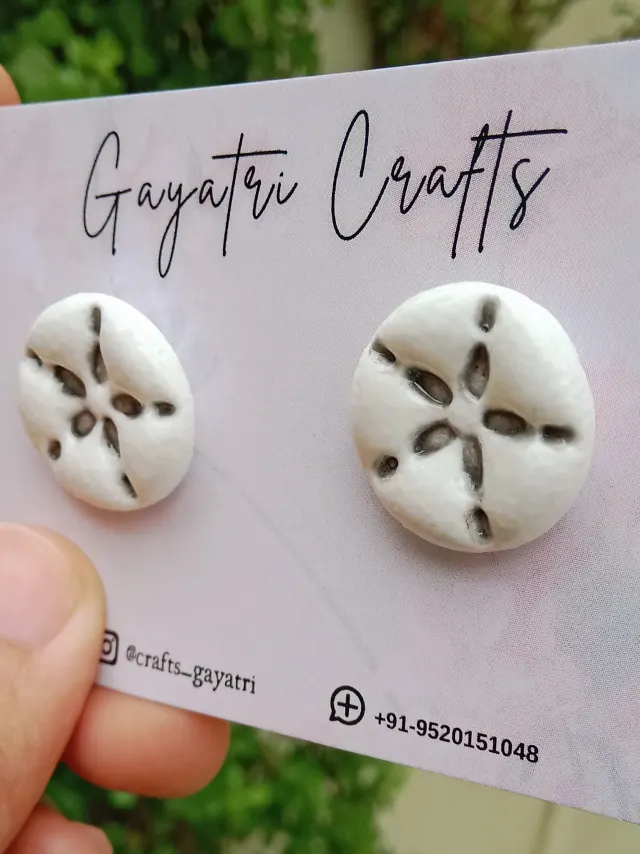 Handmade White Stud Earrings – Engraved Starfish Clay Studs, Ceramic Look Everyday Minimalist Jewellery | Studio Gayatri
