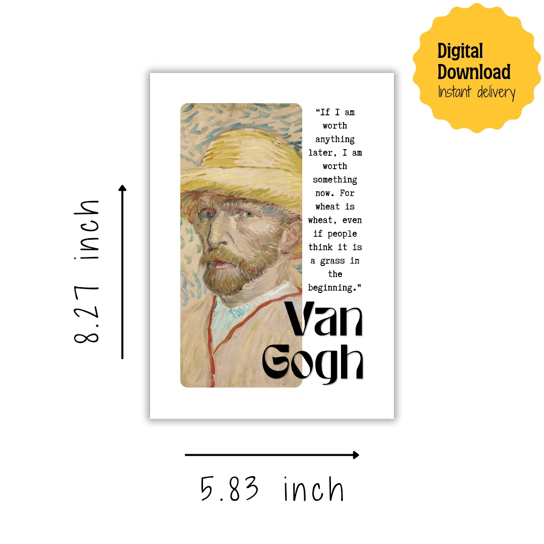 A5 Digital Print Ready Poster of Van Gogh's self portrait and his quote for inspiration