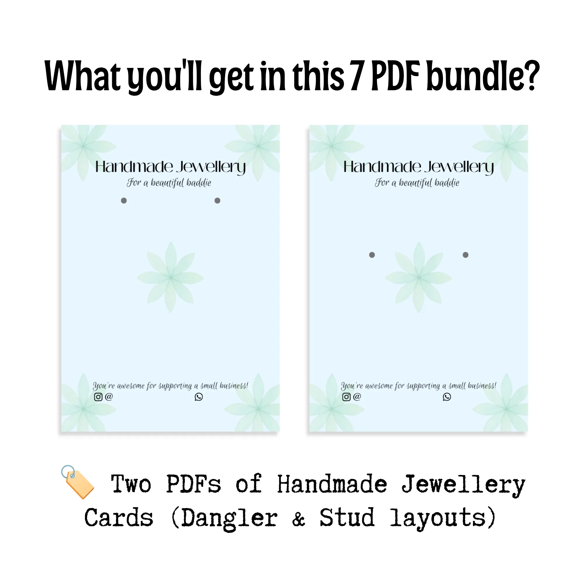 Handmade jewellery display cards PDF printable