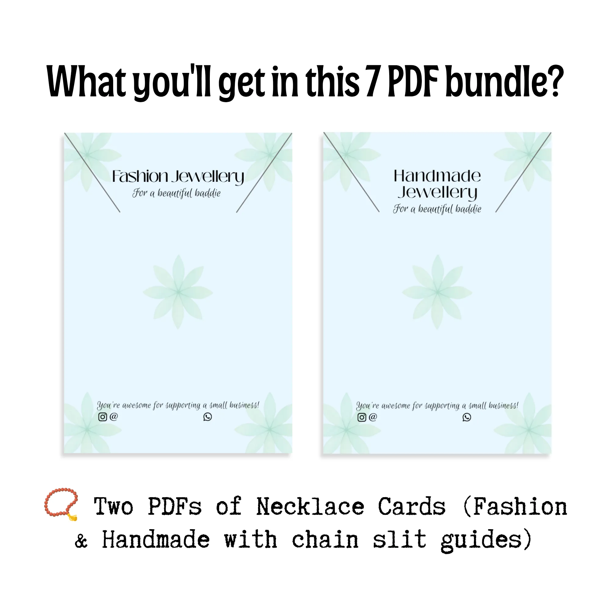 Necklace Cards with guides for chain slits, print ready PDF