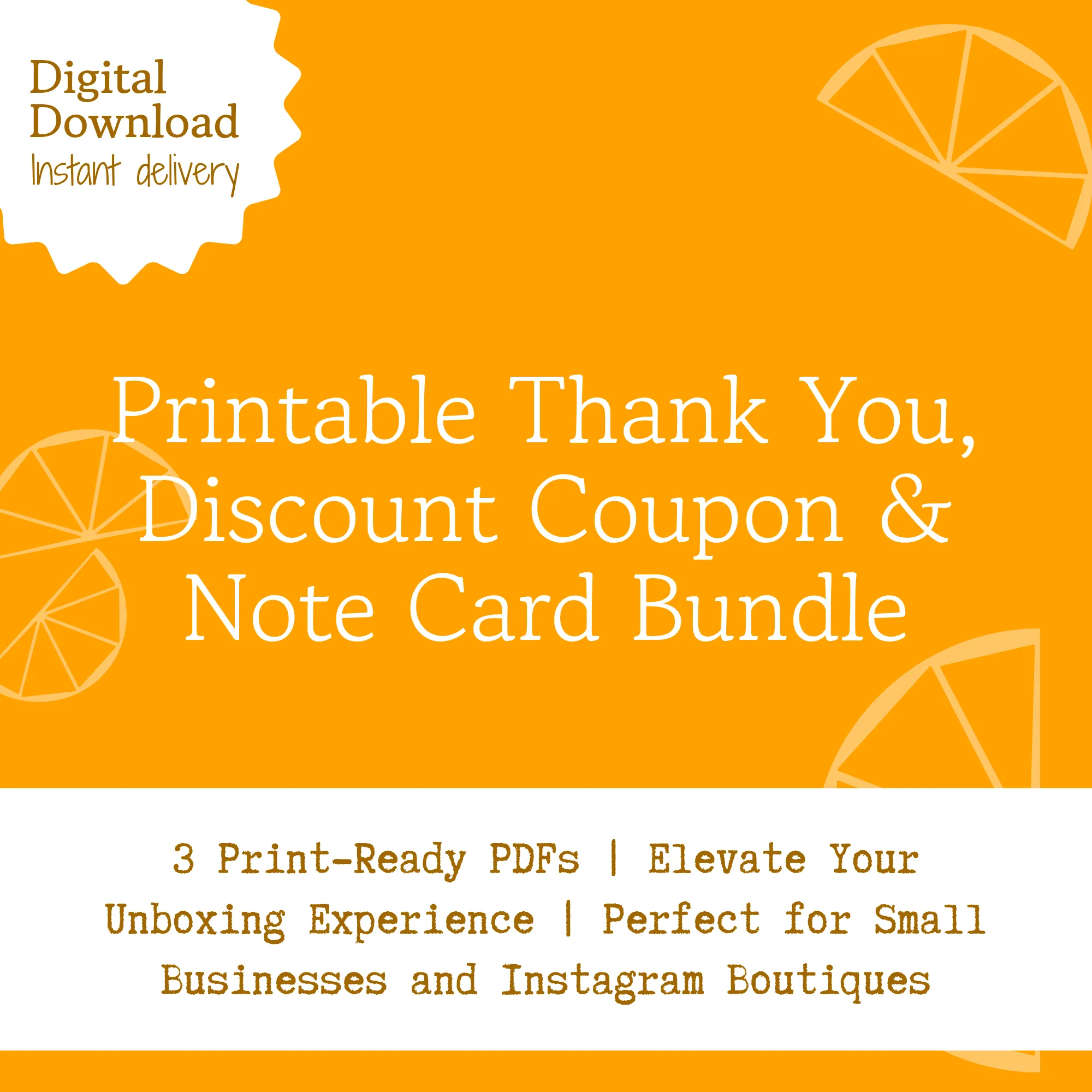 Orange Citrus Thank You Card & Discount Voucher Print Ready PDF Bundle | Small Business Packaging Inserts & Note Cards