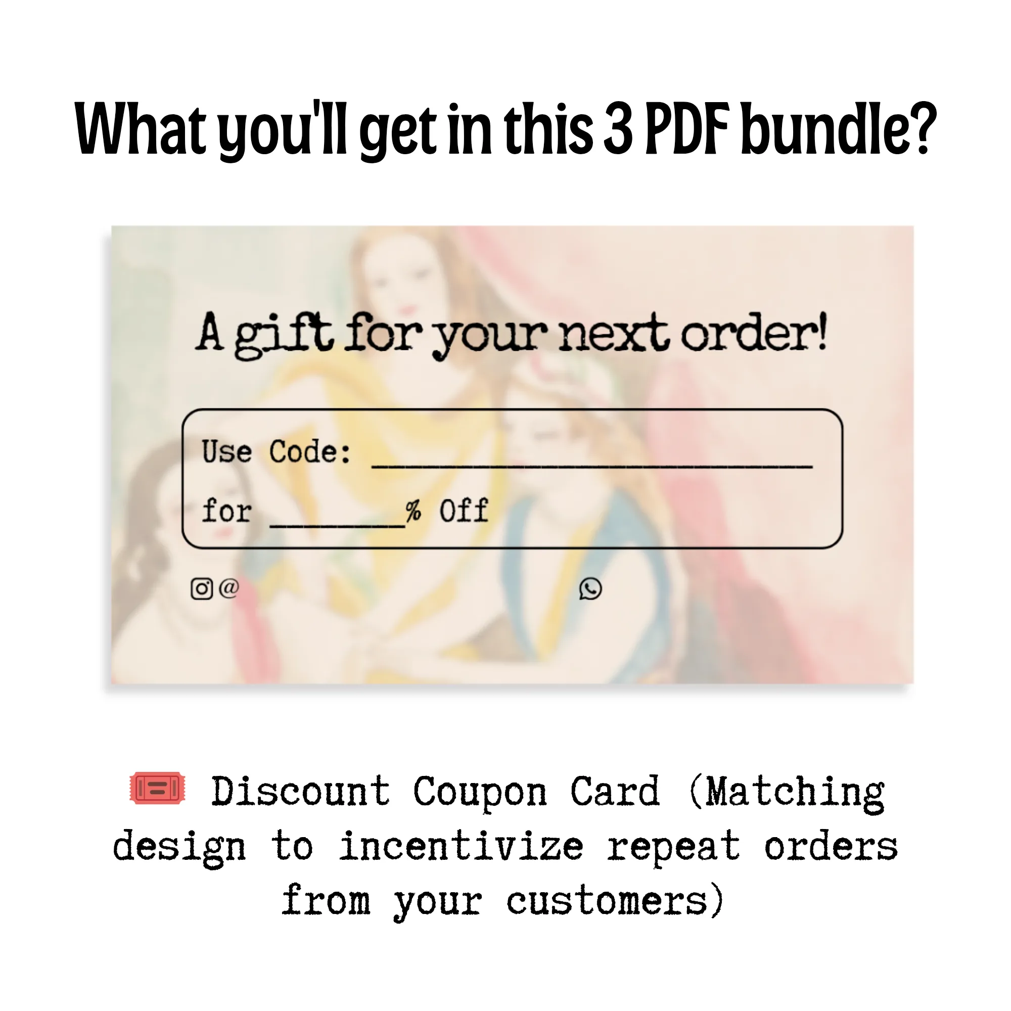 Discount coupon code card PDF for Instagram sellers