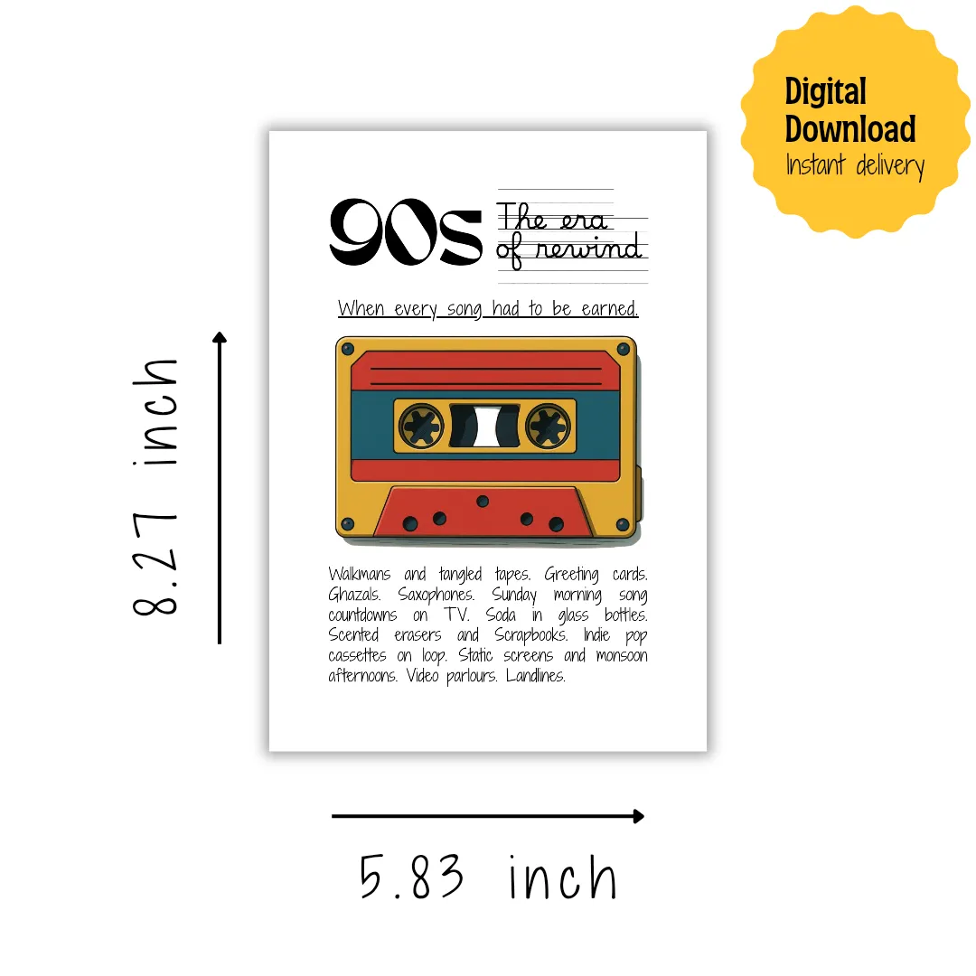 90s Nostalgia Cassette Tape & Indie Pop Digital Art Print | Printable A5 Retro Wall Decor — view 2
